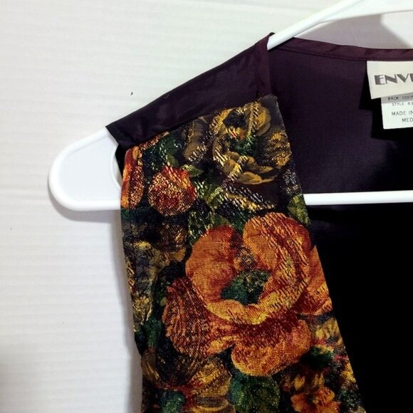 Vintage Envious Floral Brocade Button-Up Vest Medium Made In USA Orange & Black - Picture 4 of 7